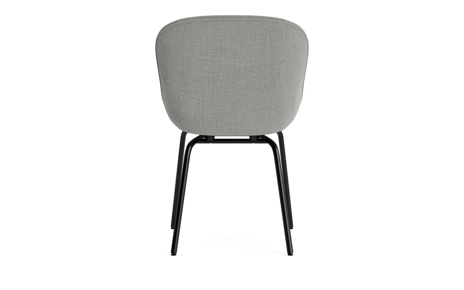 Eleganter gepolsterter Hyg Stuhl in Schwarz von Normann Copenhagen, kombiniert modernes Design mit robustem Stahlrahmen für stilvolle Wohnräume.