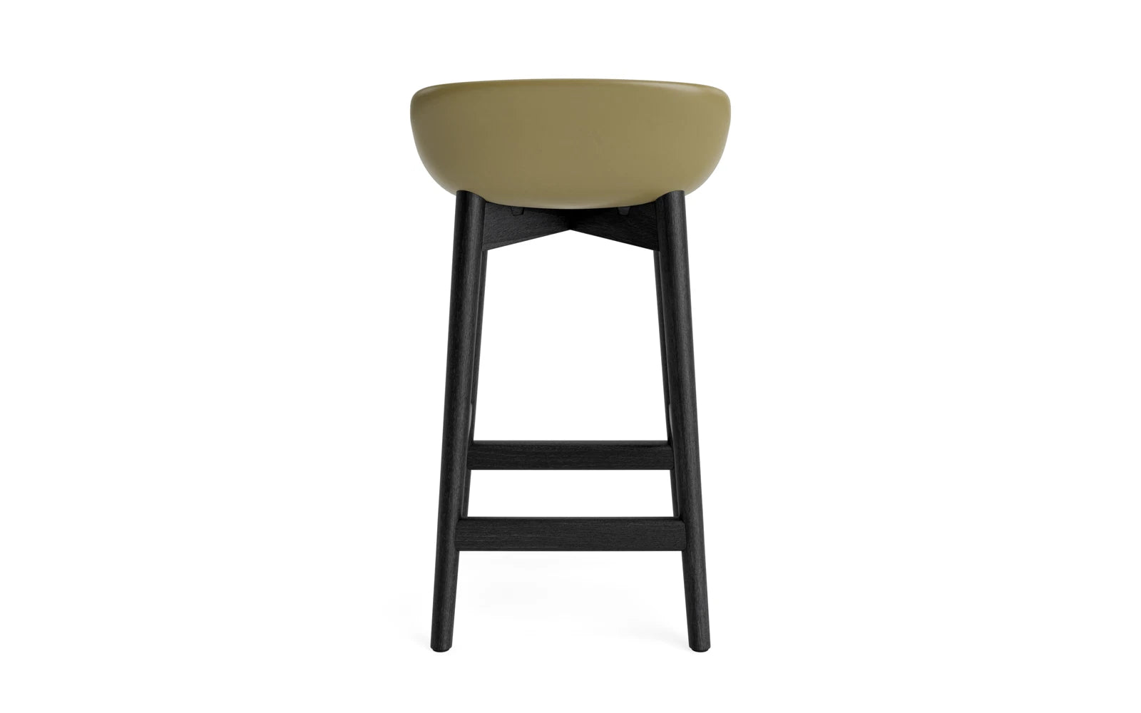 Stylischer Hyg Barhocker von Normann Copenhagen, 65 cm hoch, mit schwarzem Eichenholz und komfortablem Olive/Hallingdal Bezug für moderne Interiors.