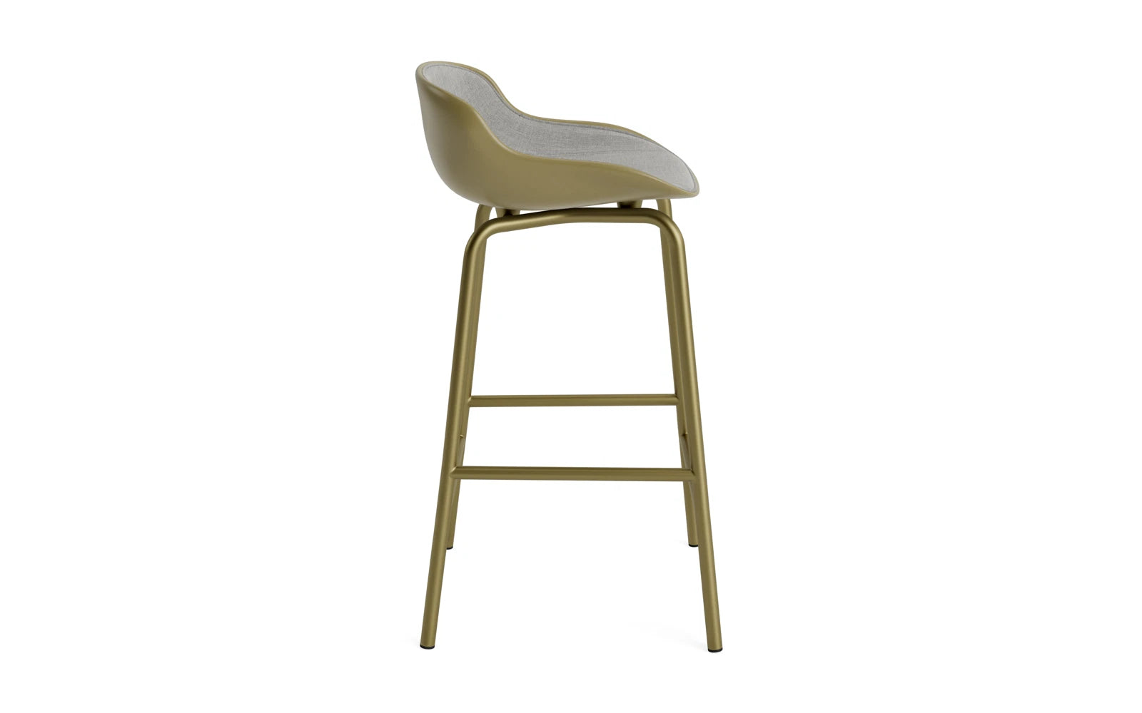 Moderner Hyg Barhocker mit 65 cm Höhe, in elegantem Olive/Remix, bietet Komfort durch Frontpolster und robusten Stahlrahmen.