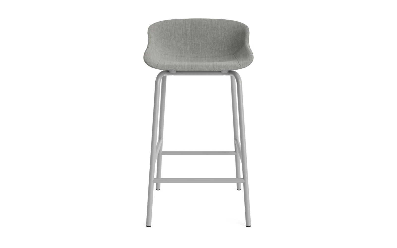 Moderner Hyg Barhocker von Normann Copenhagen, 65 cm hoch, mit grauem Polster und stabiler Stahlkonstruktion, ideal für stilvolle Bars.