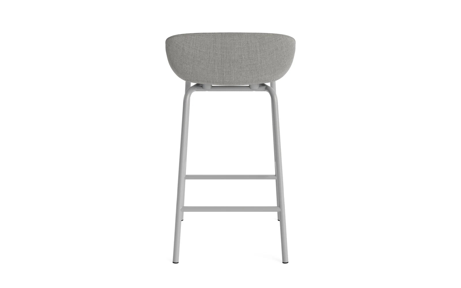 Stylischer Hyg Barhocker von Normann Copenhagen, 65 cm hoch, mit weichem grauen Polster und stabiler Stahlkonstruktion, ideal für trendige Bars und Küchen.