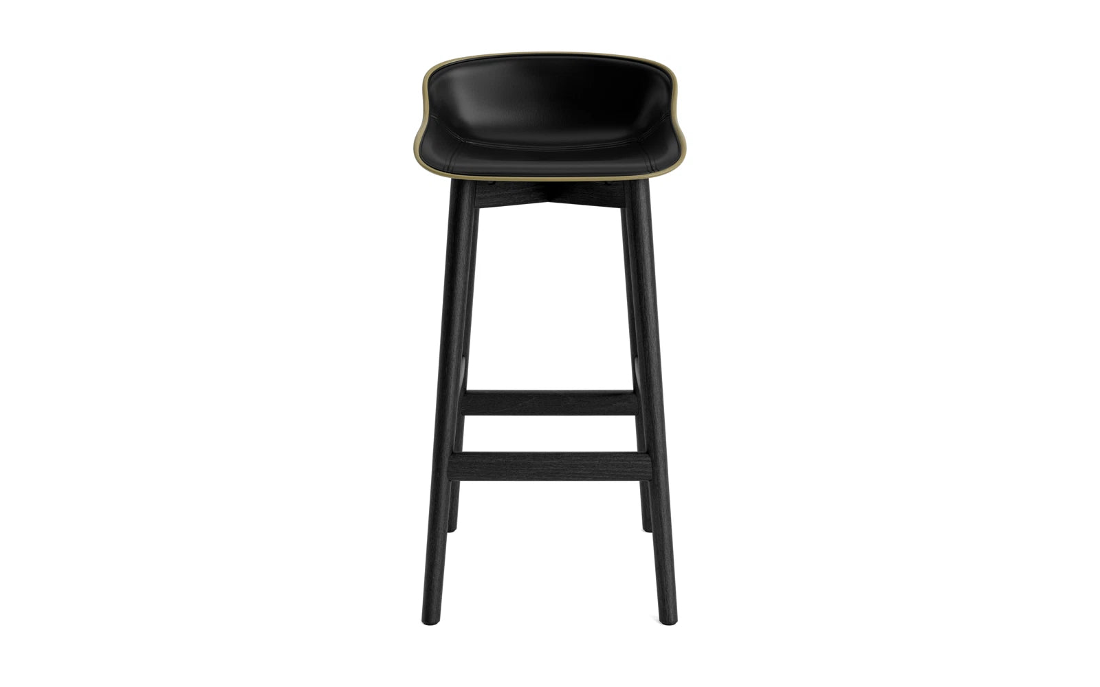 Der Hyg Barhocker 75 cm von Normann Copenhagen kombiniert stilvolle schwarze Eiche mit einem bequemen olivfarbenen Polster und bringt dänische Gemütlichkeit in Ihr Zuhause.