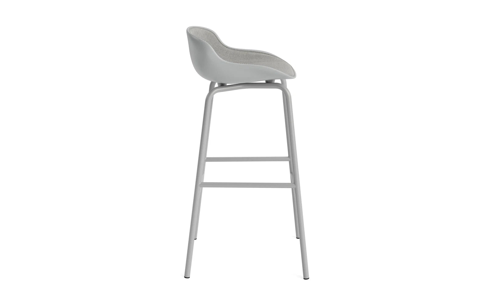 Stylischer Hyg Barhocker mit 75 cm Höhe, gepolstert in Grau und robustem Stahlgestell – ideal für zeitgemäße Wohnräume.
