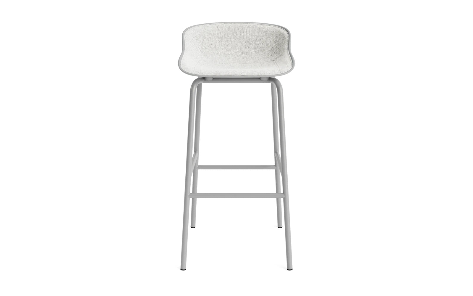 Erleben Sie den Hyg Barhocker 75 cm von Normann Copenhagen – ein eleganter Barhocker mit grauem Hallingdal-Polster und robustem Stahlrahmen, ideal für stilvolle Wohnräume.