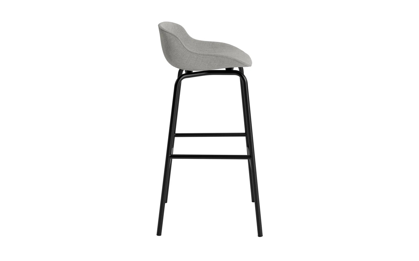 Moderner Hyg Barhocker mit 75 cm Höhe, gepolstert in edlem Schwarz und robustem Stahl – ideal für stilvolle Bars und Küchen.