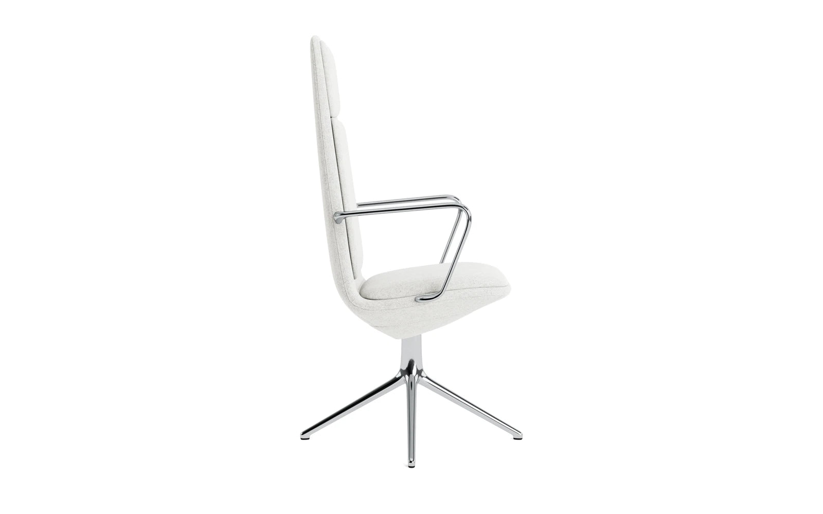 Erleben Sie den Off Armchair von Normann Copenhagen: Eleganter Bürostuhl mit Aluminium-Drehgestell, ergonomischer Form und komfortablem Hallingdal-Kissen.