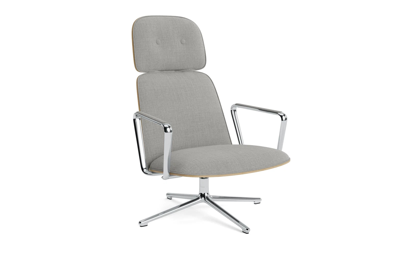 Eleganter Drehsessel mit Eichenfurnier und gepolsterter Front, ideal für moderne Lounges.