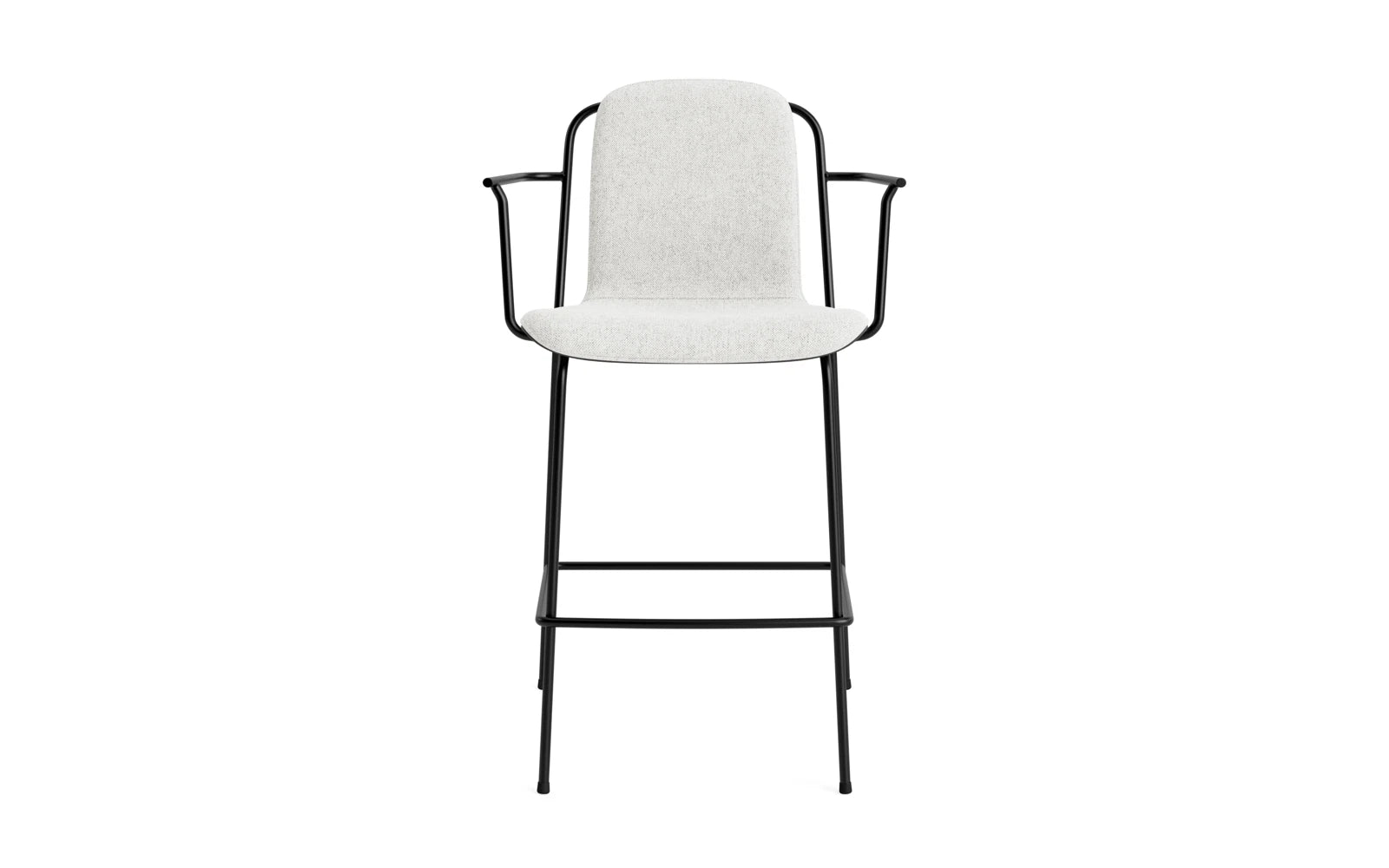 Stylischer Studio Barstuhl mit 65 cm Höhe, gepolstert in Schwarz, kombiniert mit einem stabilen Stahlgestell – perfekt für moderne Wohnräume.