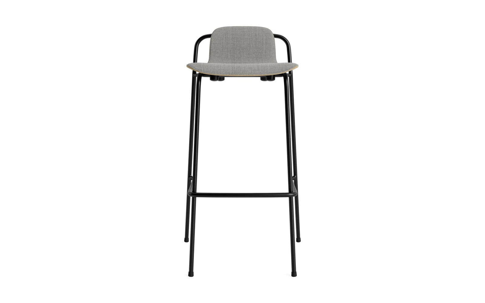 Moderner Barhocker von Normann Copenhagen, 75 cm hoch, mit stilvollem Frontpolster in Schwarz und robustem Stahlgestell. Ideal für jedes Zuhause.