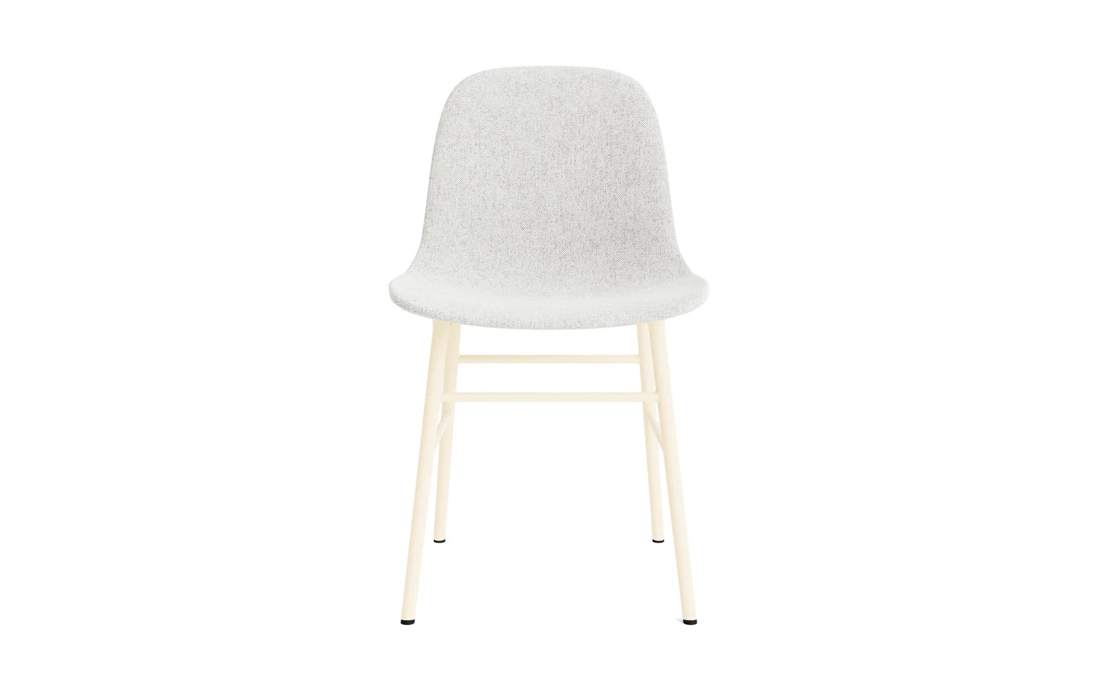 Eleganter Form Stuhl in Creme mit weicher Polsterung und stabilem Stahlrahmen – ideal für stilvolle Wohnräume.