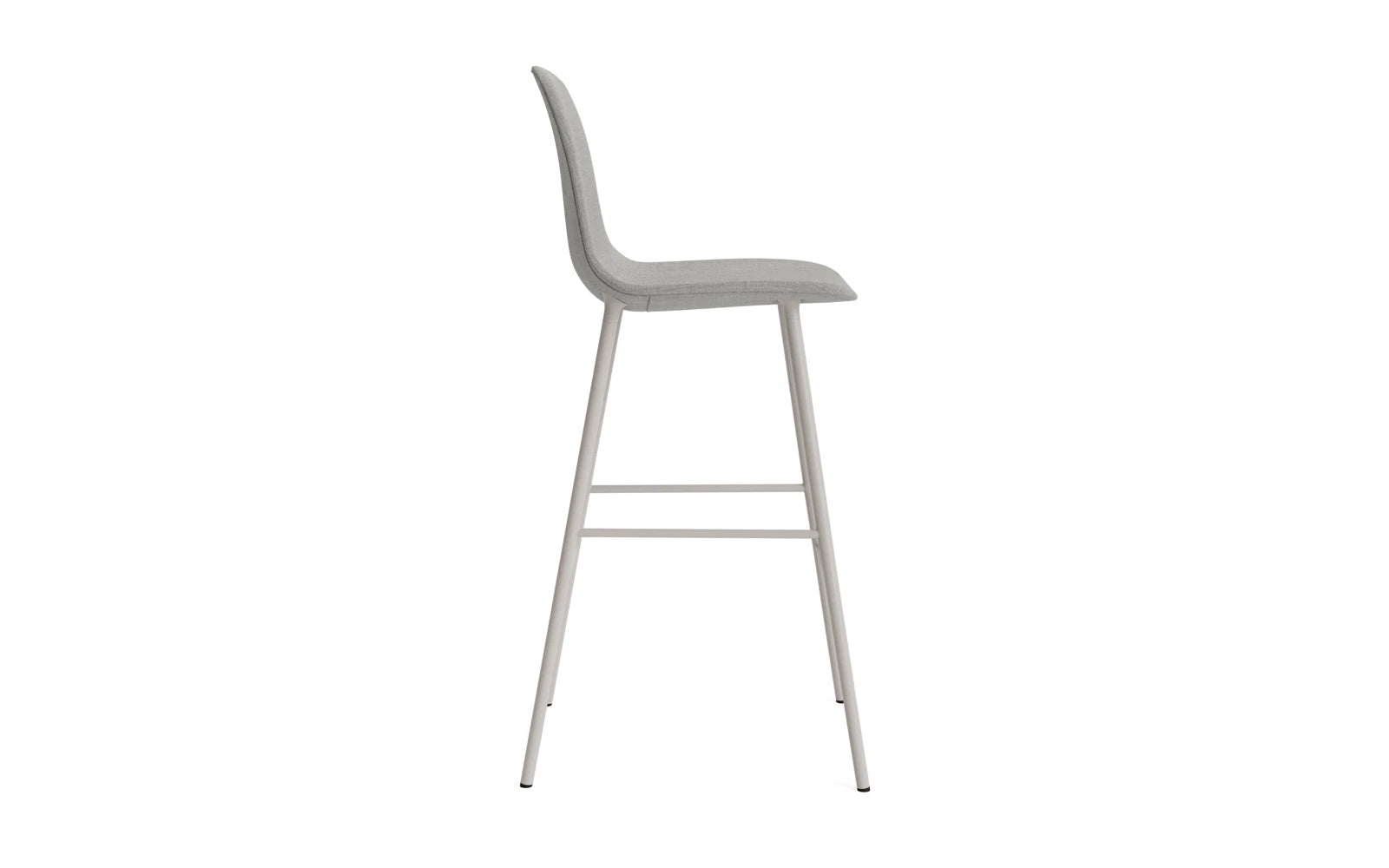 Eleganter gepolsterter Barstuhl in warmem Grau, 75 cm hoch, aus strapazierfähigem Stahl – perfekt für stilvolle Bar- und Kücheneinrichtungen.