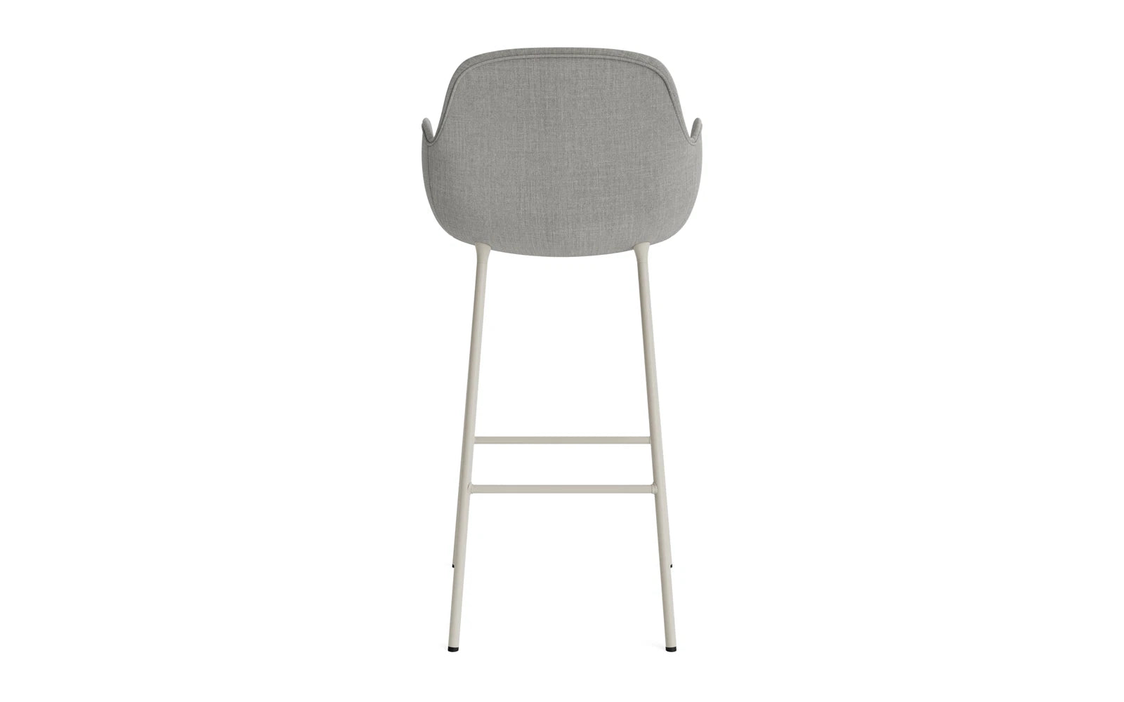 Eleganter Barstuhl mit gepolsterten Armlehnen in hellem Grau, 75 cm hoch, ideal für moderne Einrichtungen und gemütliche Bars.