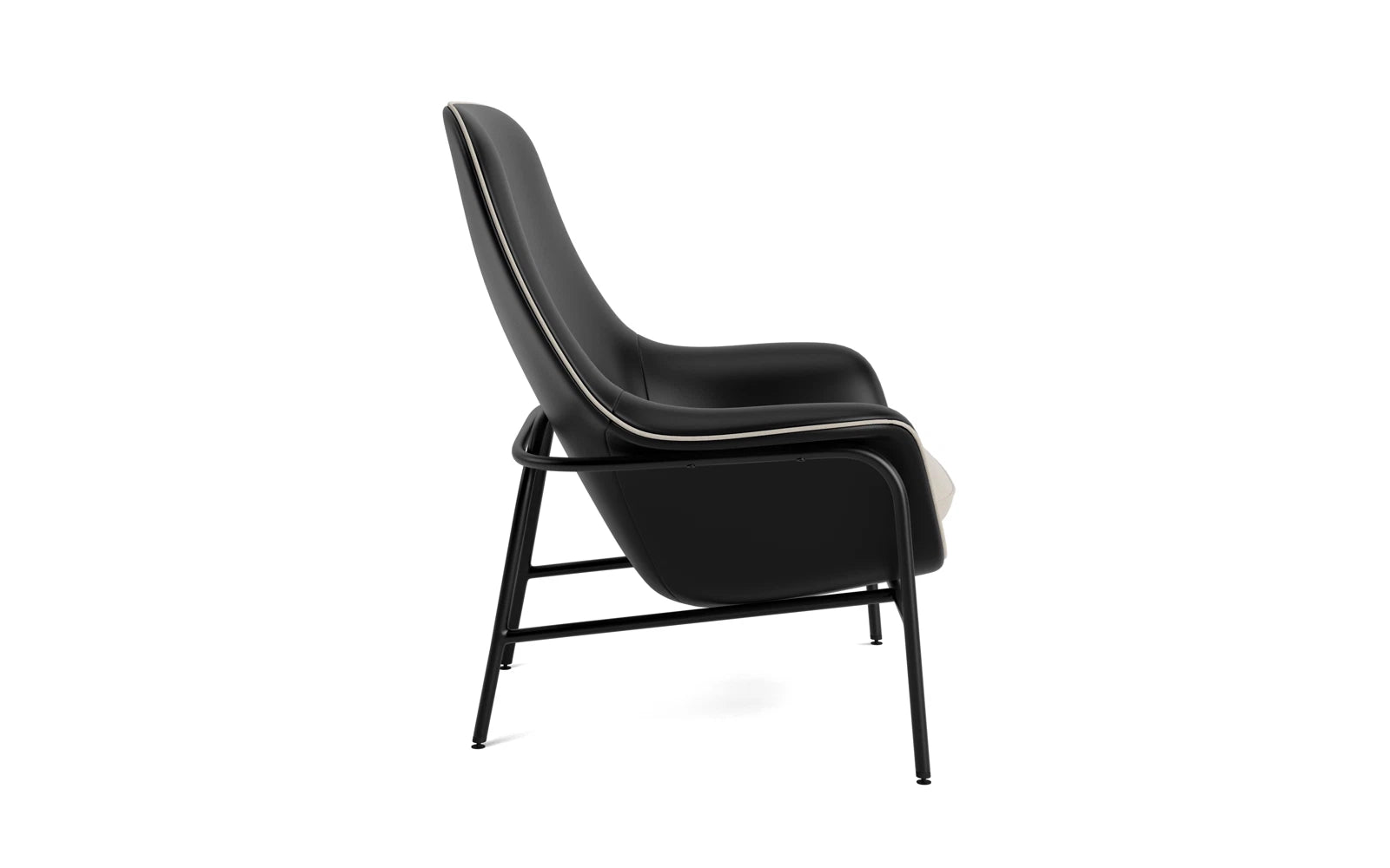 Eleganter Drape Lounge-Sessel in Hoch schwarz, gefertigt aus robustem Stahl, ideal für zeitgemäße und stilvolle Innenräume.