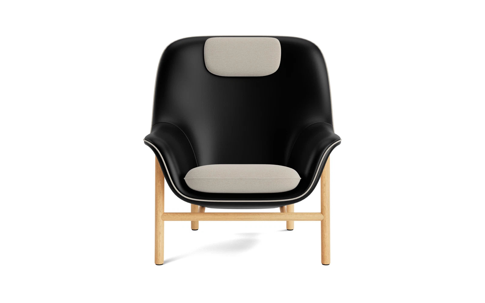 Eleganter Drape Lounge-Sessel mit stilvoller Kopfstütze, gefertigt aus Eiche und hochwertigem Ultra Leder, ideal für gemütliche Stunden.