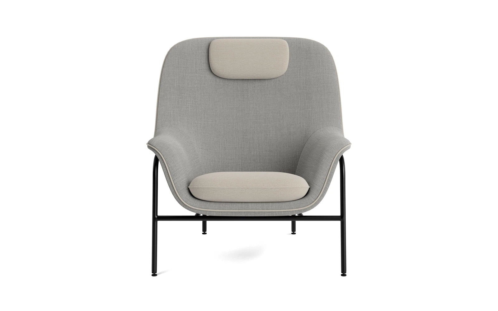 Eleganter Drape Lounge-Sessel Hoch mit Kopfstütze in Schwarz, gefertigt aus robustem Stahl, ideal für stilvolle Entspannung.
