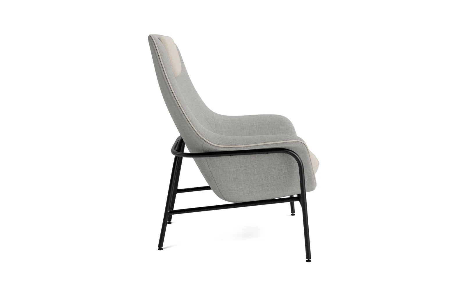 Stylischer Drape Lounge-Sessel mit hoher Kopfstütze in Schwarz, aus langlebigem Stahl – perfekt für zeitgemäße Wohnräume und gemütliche Entspannung.