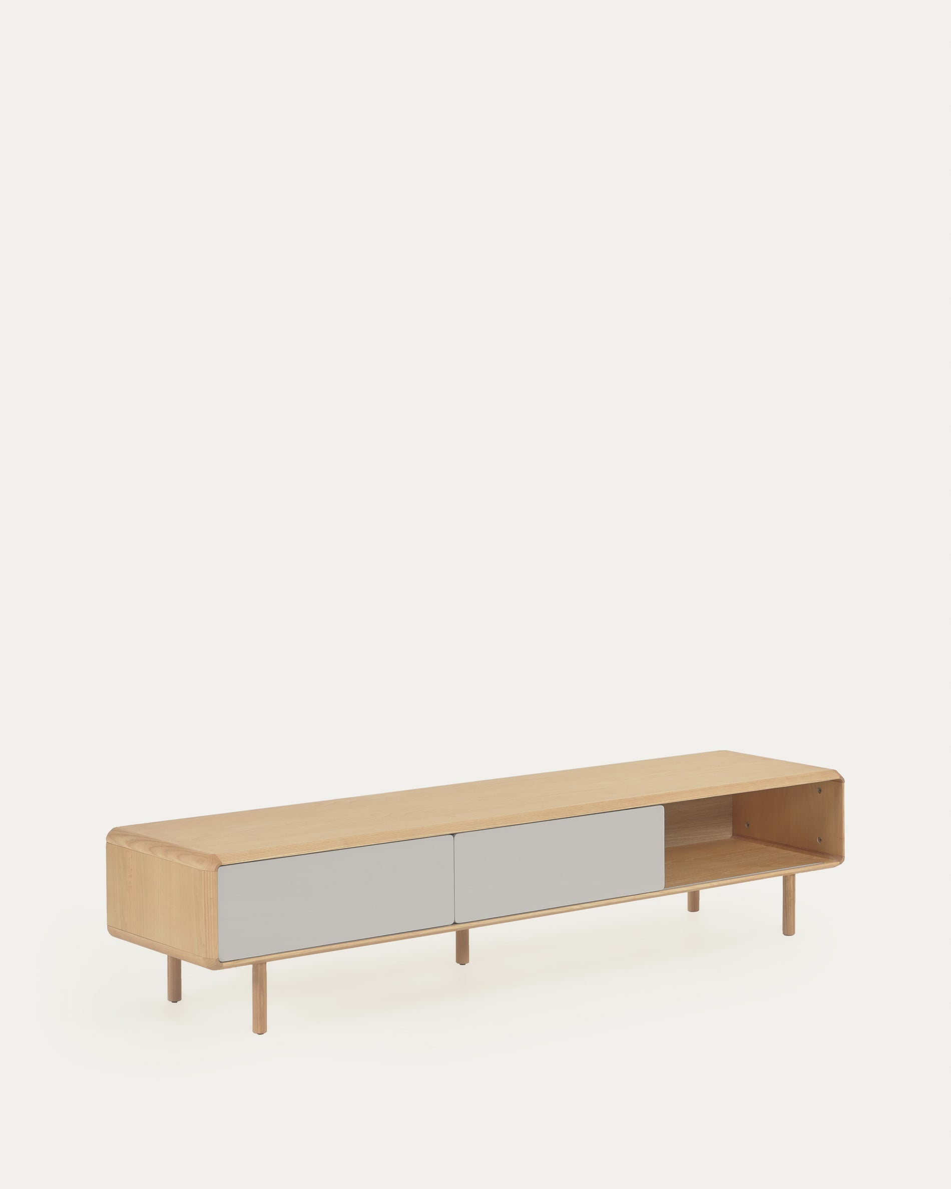 Moderner TV-Schrank aus hochwertiger Esche und Furnier, 180 x 41 cm, mit zwei praktischen Türen für zusätzlichen Stauraum.