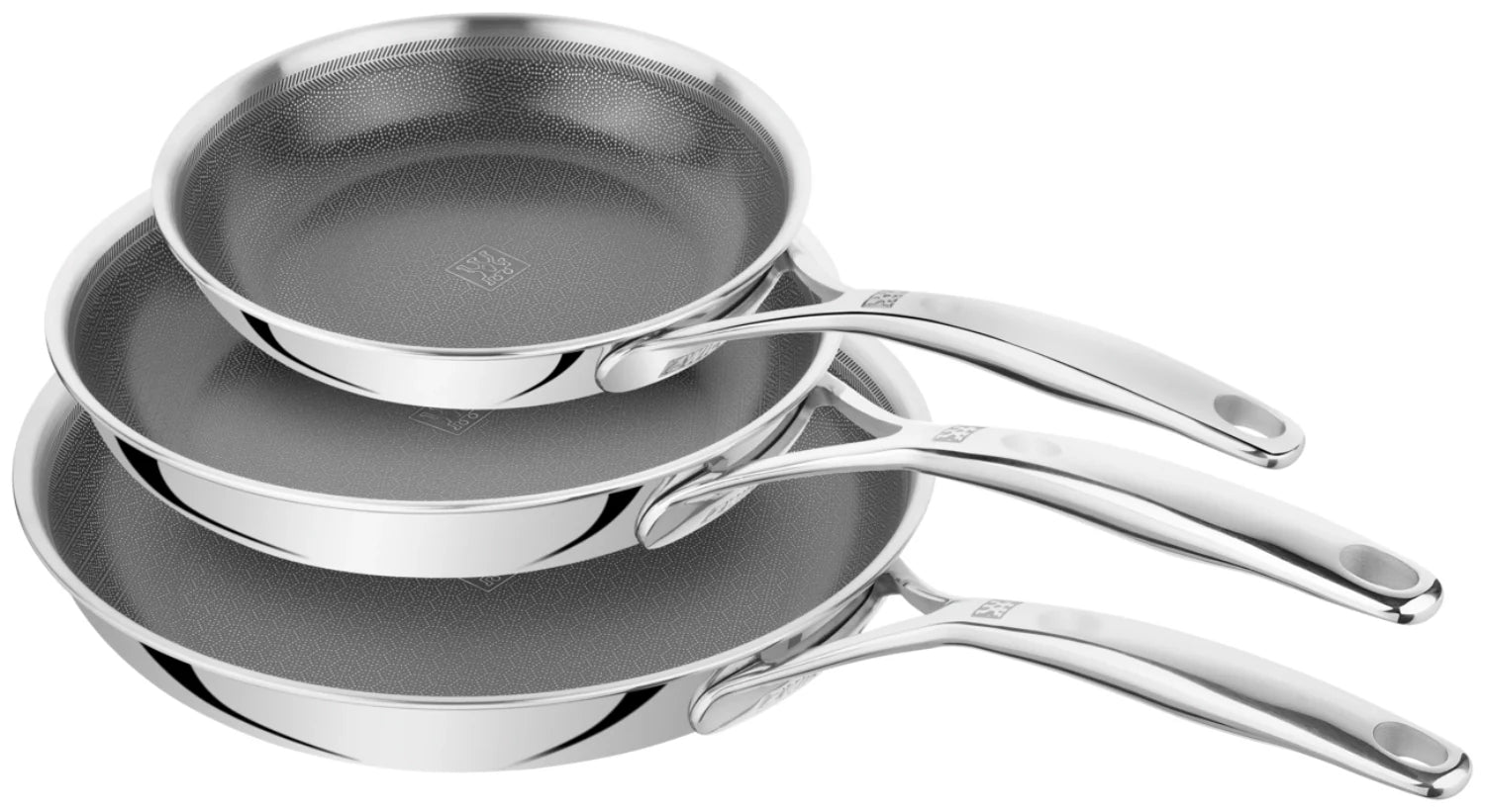 Hochwertiges Bratpfannenset mit verschiedenen Größen, langlebigen Materialien und gleichmäßiger Wärmeverteilung für vielseitiges Kochen in jeder Küche.