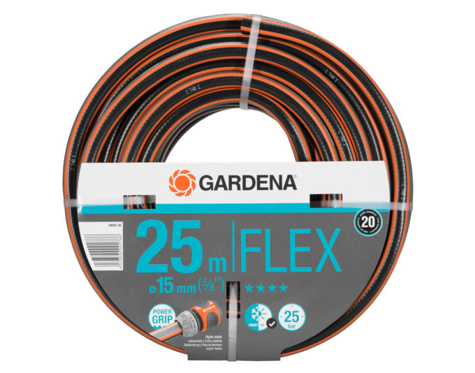 GARDENA Comfort Flex Schlauch mit 15 mm Durchmesser und 25 m Länge, perfekt für vielseitige Gartenbewässerung und hohe Flexibilität.
