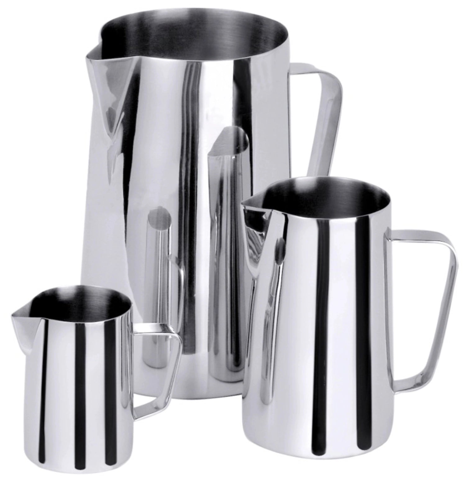 Elegante Milch- und Wasserkanne aus hochwertigem 18/10 Edelstahl, 23 cm hoch, 3 l Fassungsvermögen, ideal für stilvolles Servieren.