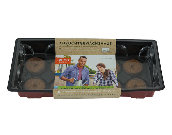 SIENA GARDEN Gewächshaus mit 10 Quelltabletten, ideal für die Anzucht von Pflanzen, in modernem Design und praktischer Größe.