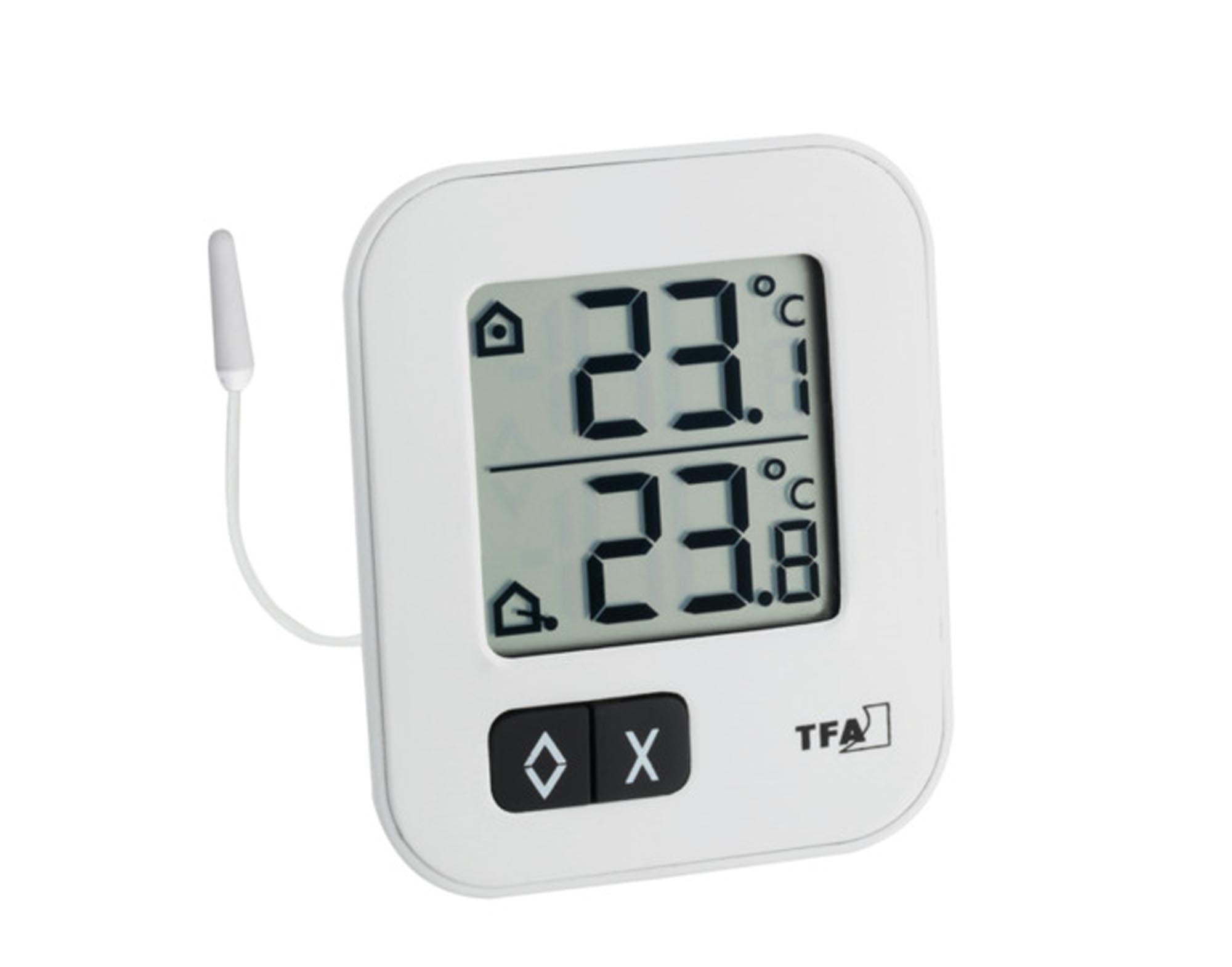 Entdecken Sie das TFA Thermometer Maxima Minima Moxx: präzise Innen-/Aussentemperaturmessung, langlebig, wetterfest und mit praktischer Rücksetzfunktion.