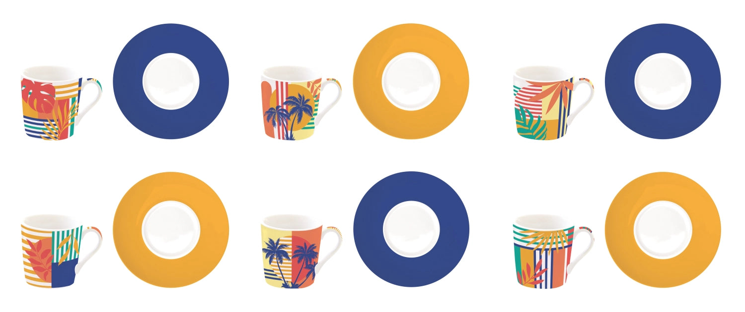 Set aus 6 bunten Espressotassen mit Untertassen von Easy Life, ideal für Kaffeeliebhaber, stilvoll und funktional, perfekt für jeden Tisch.