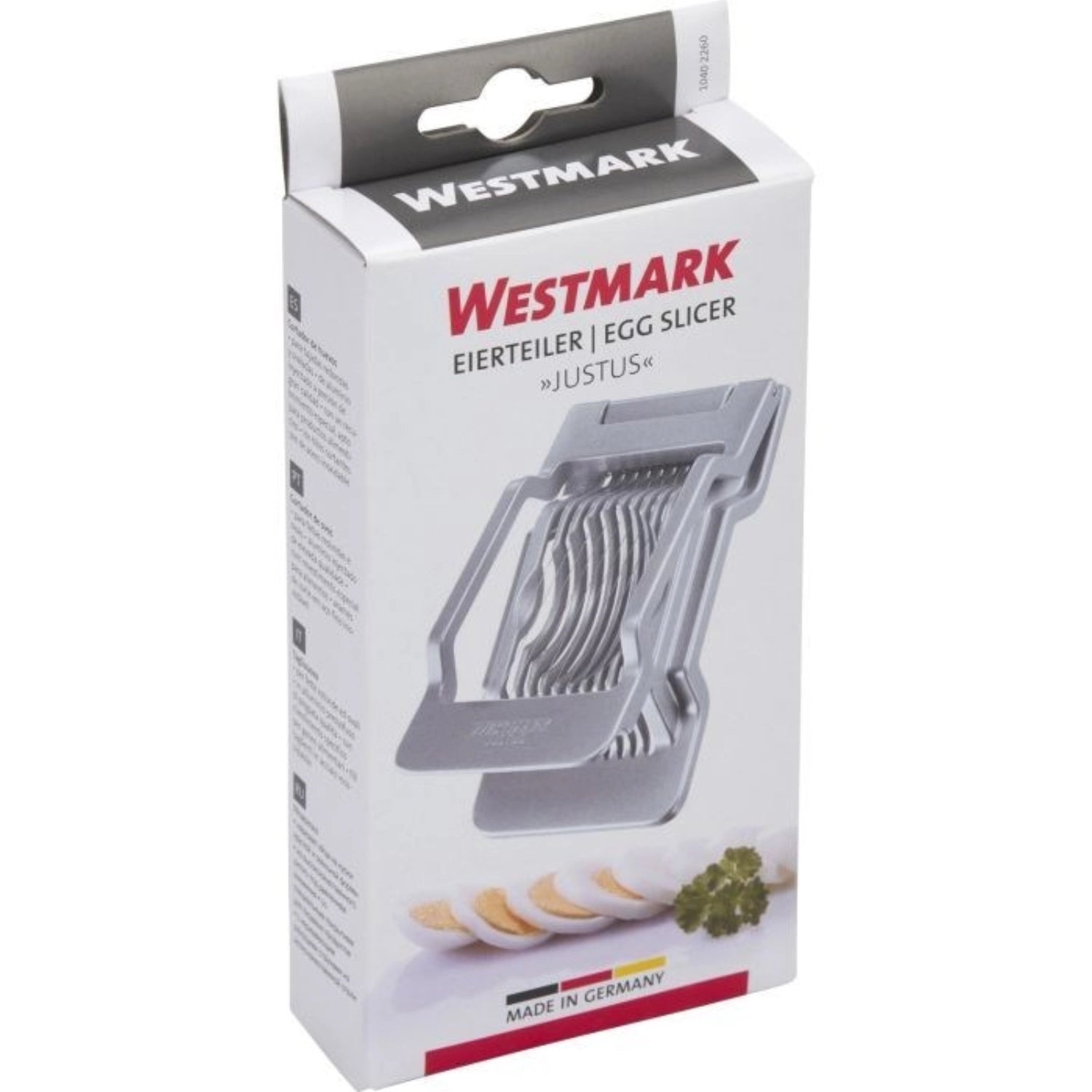 Praktischer Eierteiler Justus von Westmark, 14x8x3cm, für gleichmäßige Eierscheiben, ideal für Salate, Sandwiches und kreative Küchengerichte.