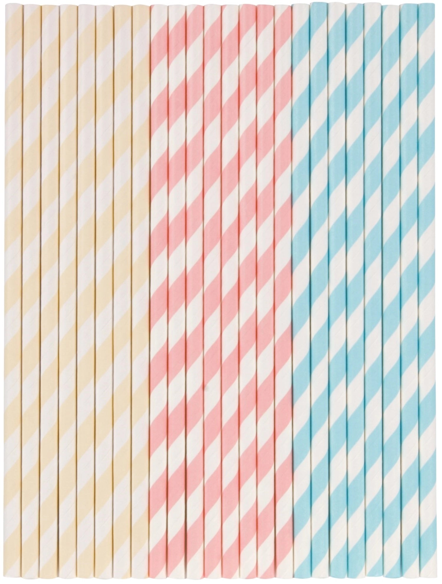 Bunte Papierstrohhalme in verschiedenen Designs, 24 Stück, D0.5cm, H19.5cm, ideal für Getränke bei Partys und Feiern.