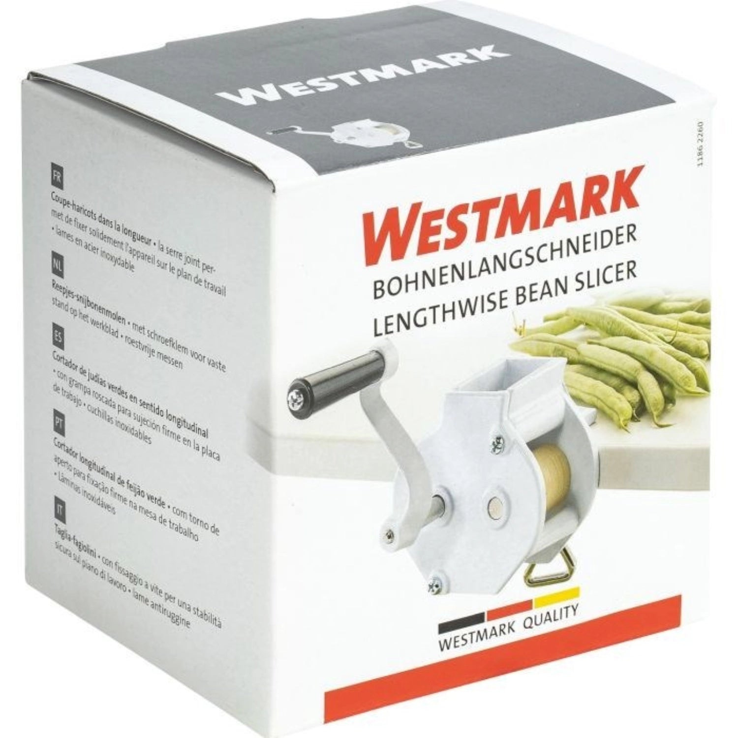 Bohnenlangschneider von Westmark, 13x15x9cm, ideal für schnelles und präzises Schneiden von Bohnen und Gemüse in gleichmäßige Stücke.