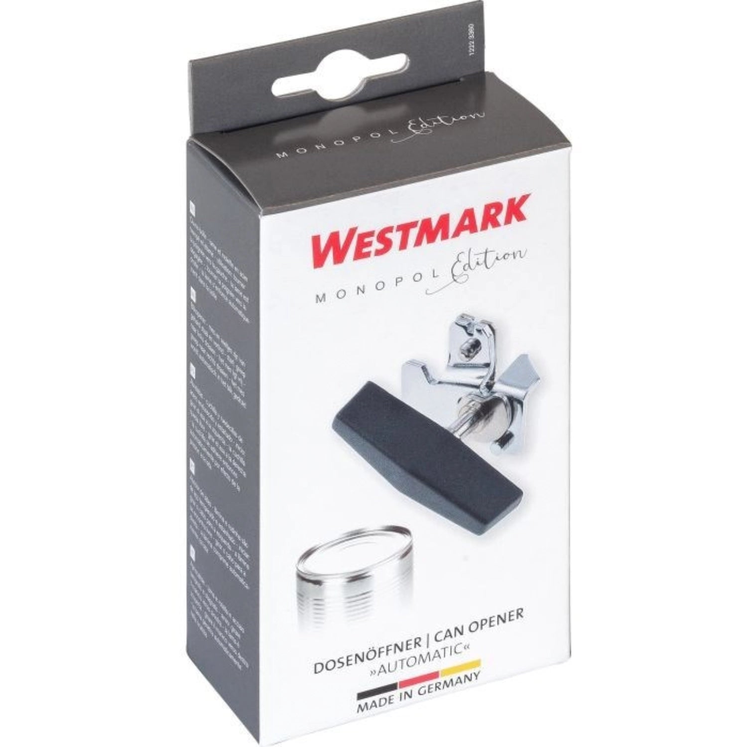 Praktischer automatischer Dosenöffner von Westmark, kompakte Maße (7x7x7cm), ermöglicht einfaches und sicheres Öffnen von Dosen ohne Kraftaufwand.