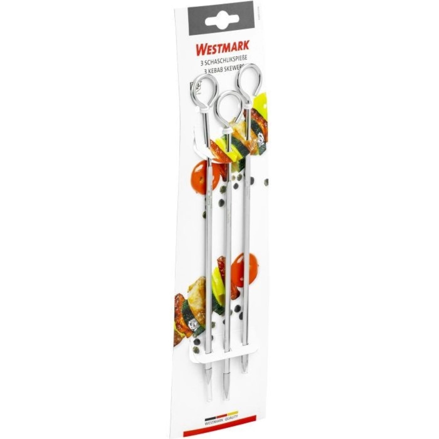 Set aus 3 hochwertigen, rostfreien Schaschlikspießen von Westmark, 23 cm lang, perfekt für Grillabende und vielseitig einsetzbar für Fleisch und Gemüse.