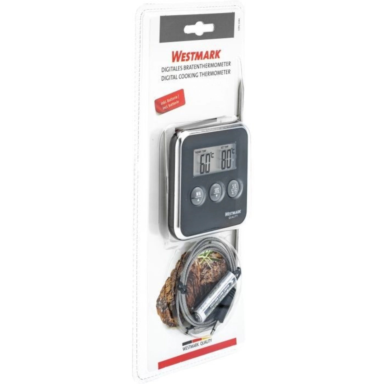 Hochwertiges digitales Bratenthermometer von Westmark, ideal für präzise Temperaturmessungen beim Grillen und Kochen von Speisen.