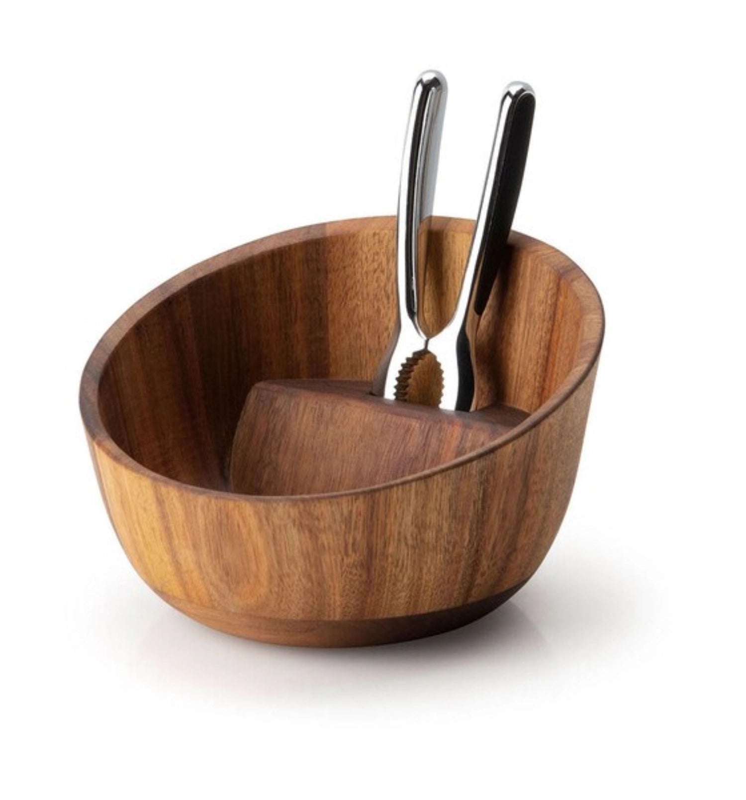 Elegante Akazien Nussschale mit integriertem Knacker, 19.5x19x12.5 cm, ideal für Nüsse und Snacks, bringt natürliche Schönheit auf jeden Tisch.