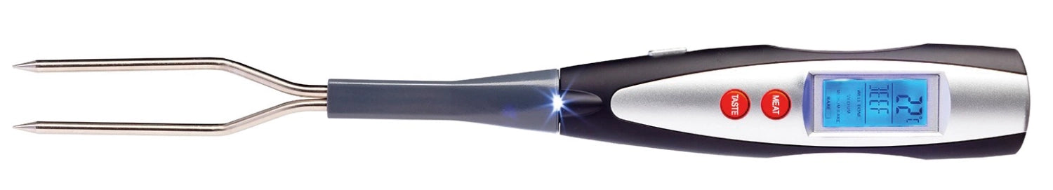 Praktische Braten- und Grillgabel mit integriertem Thermometer von Westmark, ideal für präzises Garen von Fleisch und Grillgerichten.