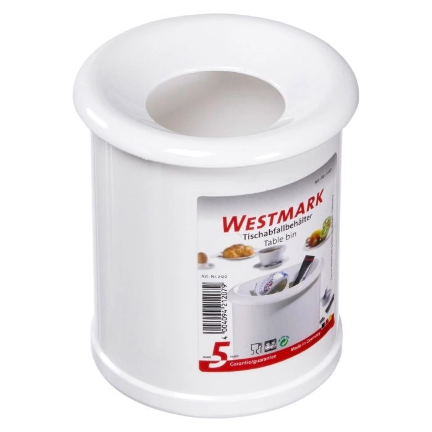 Kompakter, eleganter Abfallbehälter in Weiß von Westmark, 1 l, 12.4x12.4x14.2cm, perfekt für Schreibtische und kleine Räume.