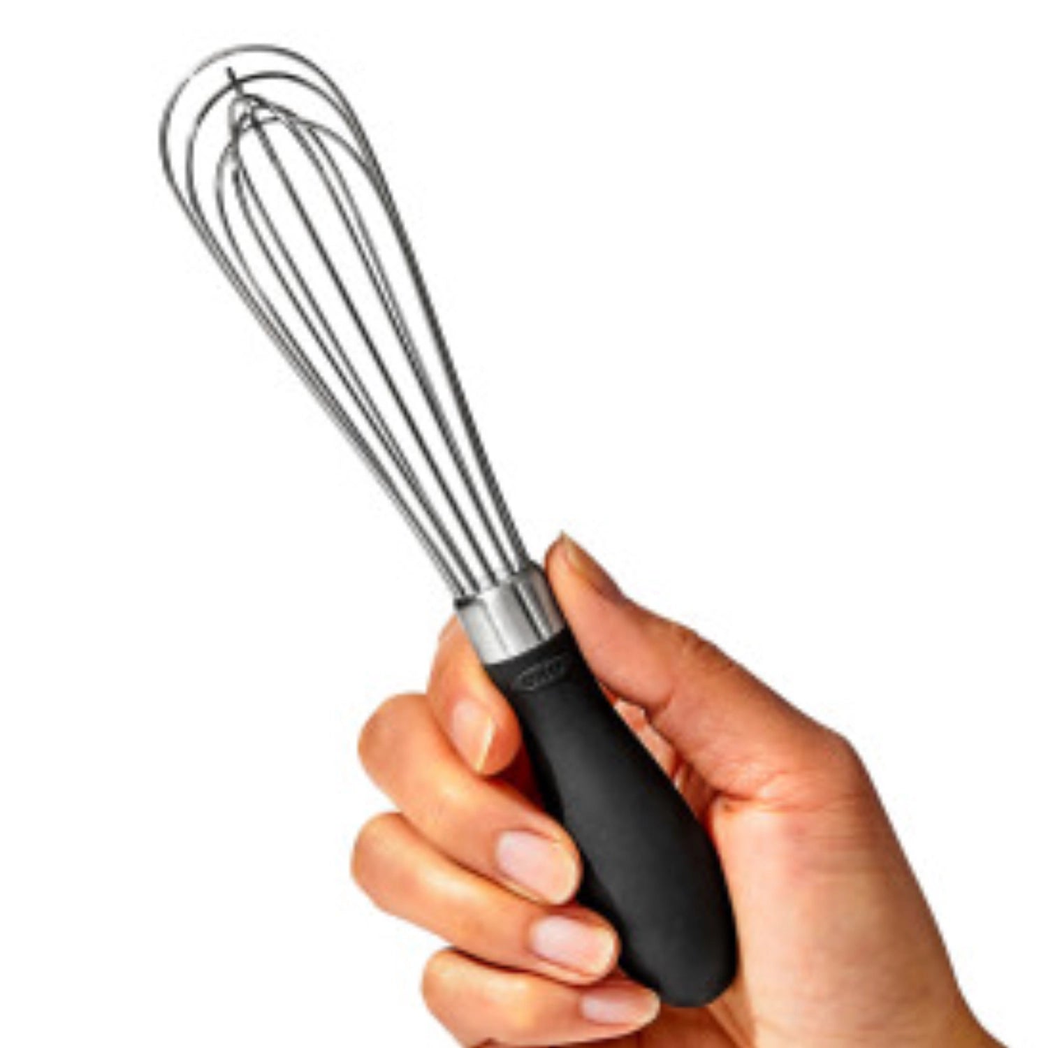 Kompakter Good Grips Mini Schneebesen von OXO, ideal für präzises Rühren und Schlagen in der Küche, ergonomischer Griff für optimalen Komfort.