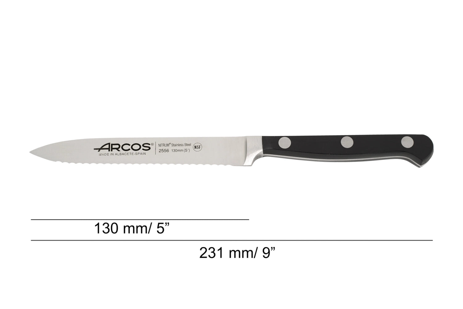 Hochwertiges Allzweckmesser von Arcos mit 13 cm geschmiedeter Klinge, ideal für präzises Schneiden in der Küche.