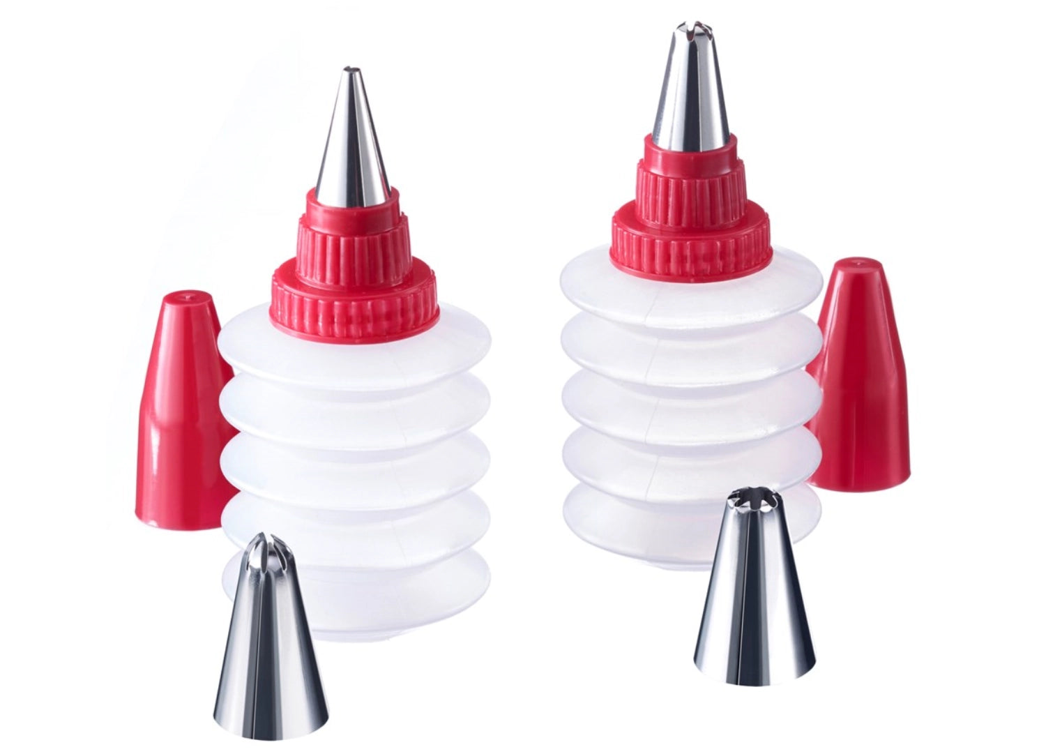 Elegantes 2er Set Dekorierflaschen aus Edelstahl und PP von Westmark, perfekt zum stilvollen Anrichten und Servieren von Saucen und Dressings.