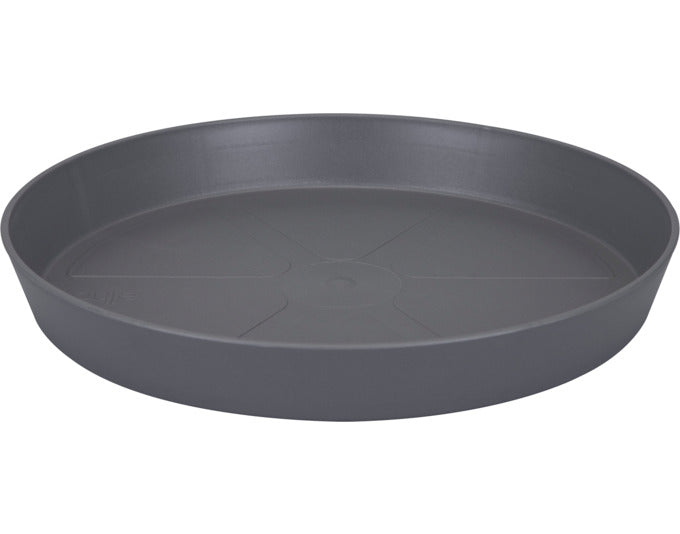 Runder anthrazitfarbener Untersetzer von ELHO, Ø 20 cm, perfekt für Blumentöpfe, schützt Oberflächen vor Wasser und Schmutz.