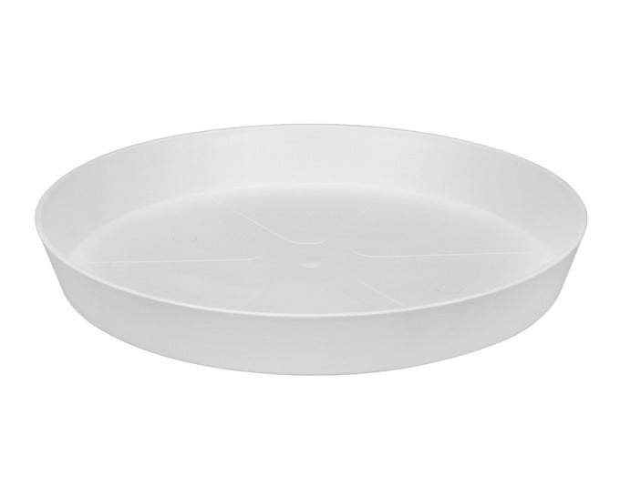 Eleganter runder Untersetzer von ELHO in reinem Weiß, Ø 30 cm, perfekt zum Schutz von Möbeln und für eine stilvolle Pflanzenpräsentation.