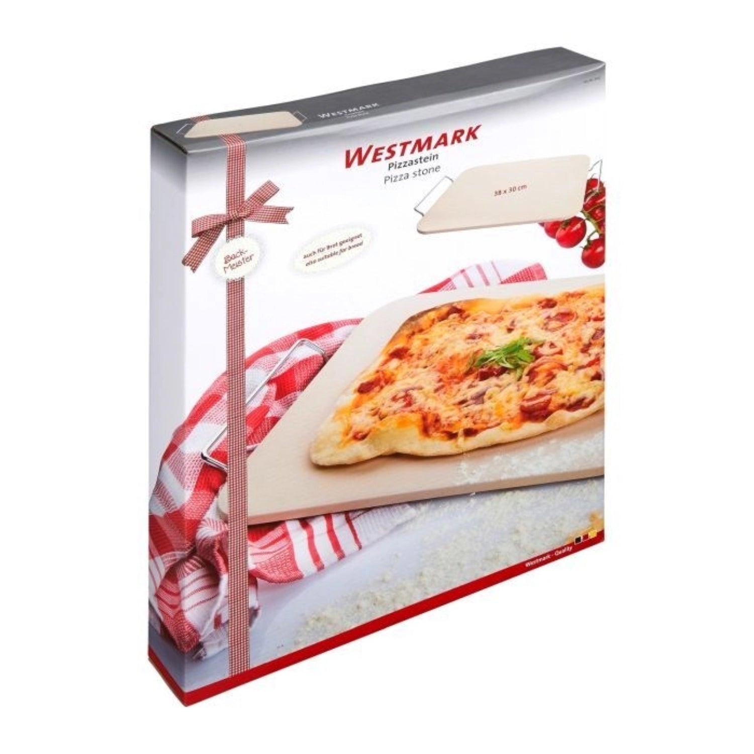 Eckiger Pizzastein aus Keramik von Westmark, ideal für perfekte Pizzakreationen und knuspriges Brot, Maße: 38x33 cm.