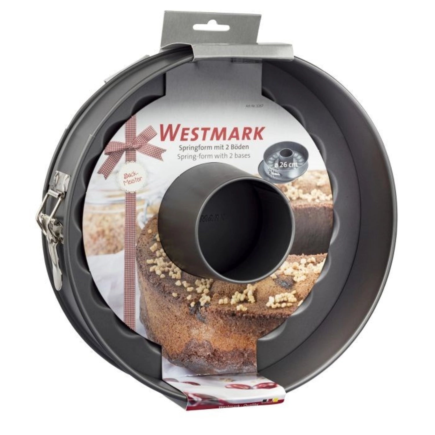 Hochwertige Springform von Westmark mit 26 cm Durchmesser, ausgestattet mit zwei Böden und einer effektiven Antihaftbeschichtung für perfekte Backergebnisse.
