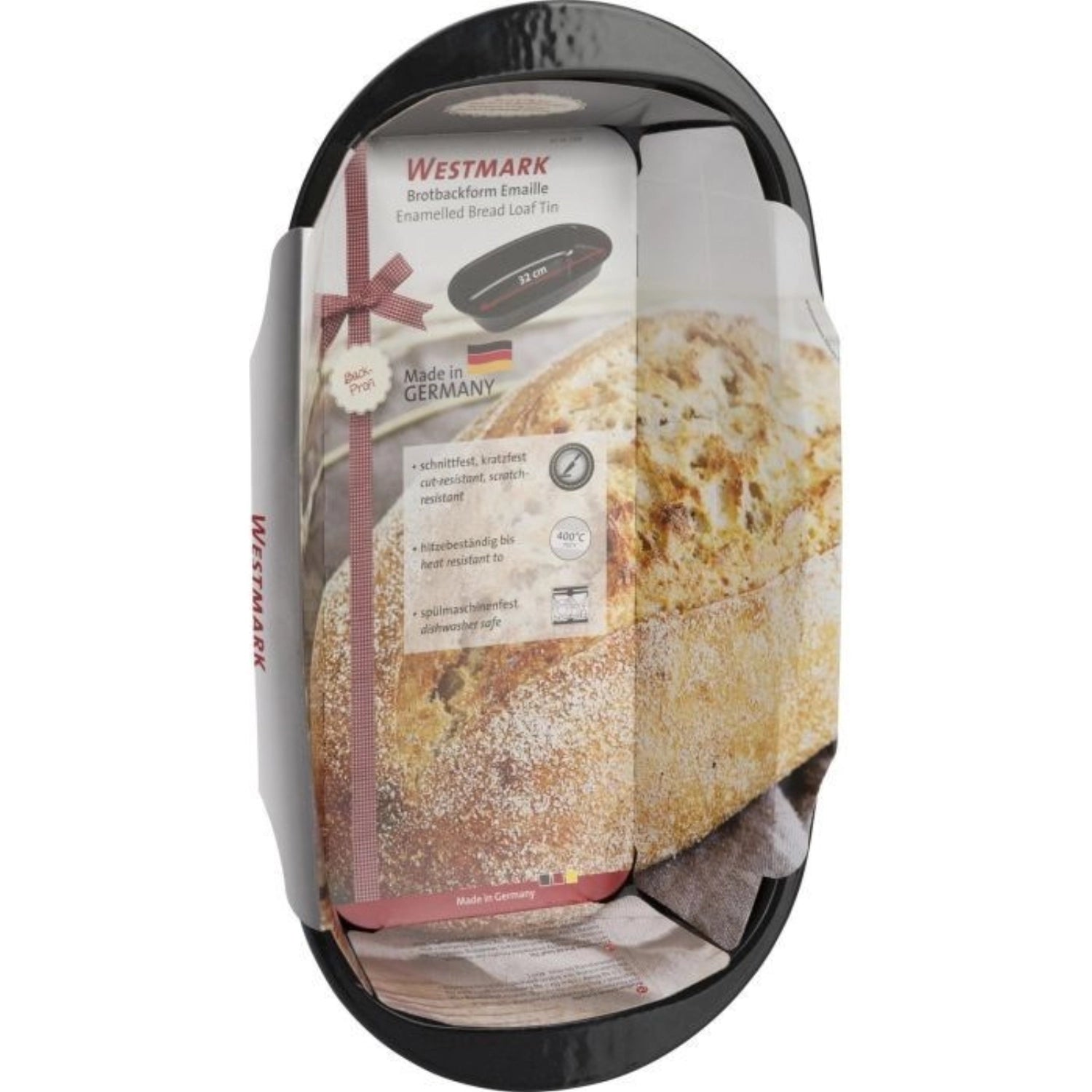 Hochwertige Emaille-Brotbackform von Westmark, 32 cm, perfekt für knuspriges Brot und rustikale Backergebnisse in jedem Haushalt.