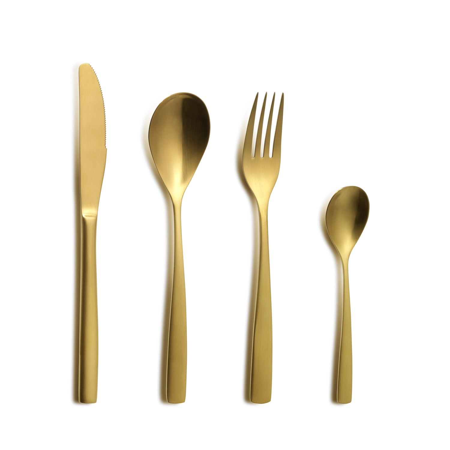 Eleganter Barcelona Tafellöffel in mattgold, 18/0 Edelstahl, ideal für stilvolle Tischdekorationen. Hochwertiges Besteck von Comas.