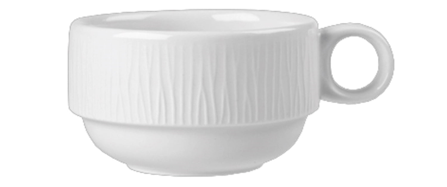 Elegante 20cl Tasse aus der Bamboo White Serie von Churchill, stapelbar und ideal für jede Kaffeepause, zeitloses, minimalistisches Design.