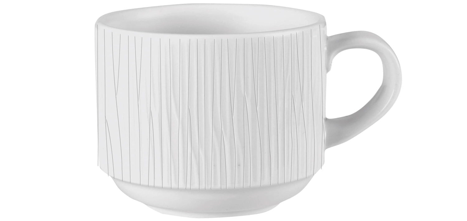 Stapelbare 22cl Tasse der Bamboo White Serie von Churchill, perfekt für verschiedene Getränke, mit modernem, schlichtem Design.