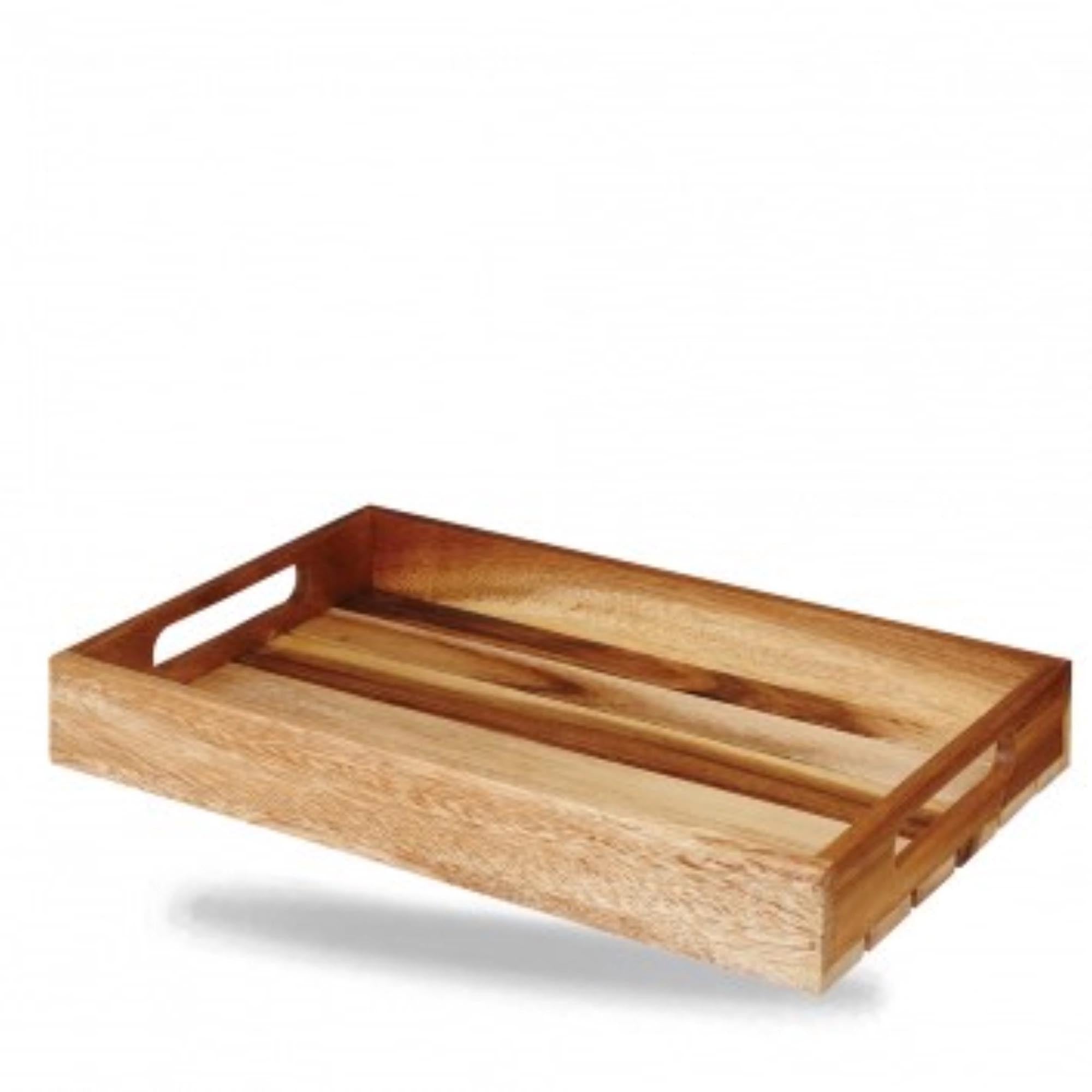 Großer Servierkorb aus hochwertigem Akazienholz von Alchemy Wood, 35x24x4.8cm, ideal für ansprechendes Servieren und Dekorieren von Speisen.