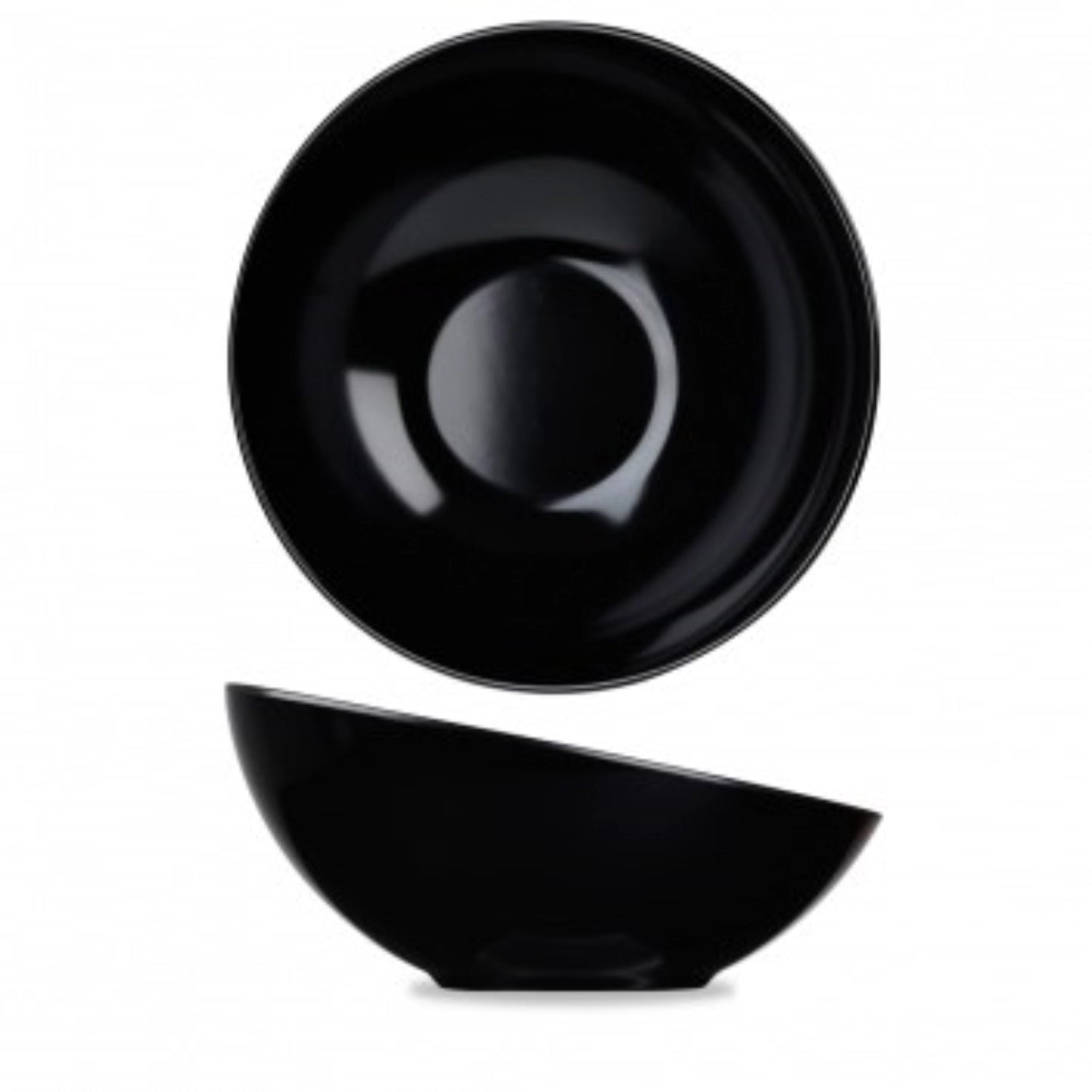Stilvolle Alchmey Melamine Buffet Schüssel in Schwarz mit Mondstein-Effekt, ideal für Salate und kreative Anrichte. Maße: 35.5x25x18 cm.