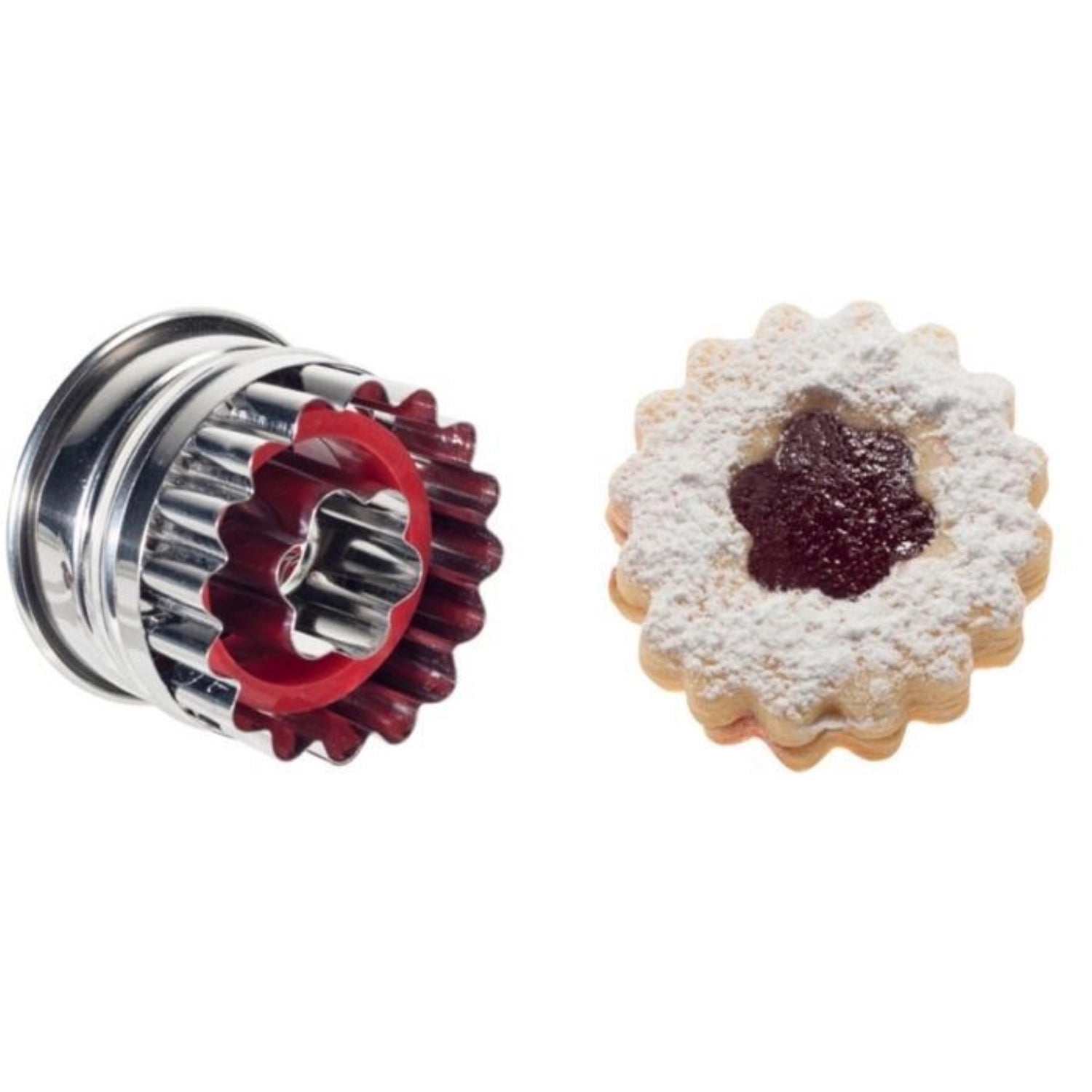 Detailaufnahme der Linzer-Ausstechform Rosette von Westmark, 5 cm, ideal für das Formen von feinen Plätzchen und kreativen Backideen.